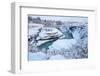 Tourists looking over waterfall and cascades, Patagonia, Chile-Nick Garbutt-Framed Photographic Print