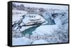 Tourists looking over waterfall and cascades, Patagonia, Chile-Nick Garbutt-Framed Stretched Canvas