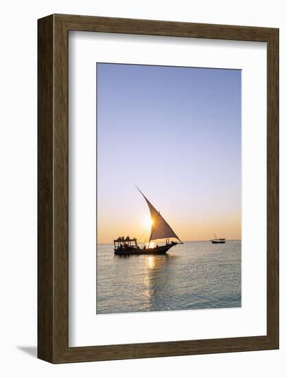 Tourists on a sunset cruise on the Indian Ocean, Nungwi, Island of Zanzibar, Tanzania, East Africa-Christian Kober-Framed Photographic Print