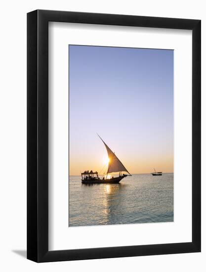 Tourists on a sunset cruise on the Indian Ocean, Nungwi, Island of Zanzibar, Tanzania, East Africa-Christian Kober-Framed Photographic Print