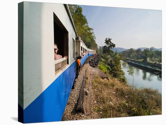 Tourists on a Train Ride on the Death Railway Along the River Kwai, Kanchanaburi, Thailand-Matthew Williams-Ellis-Stretched Canvas