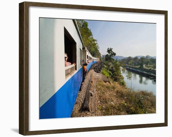 Tourists on a Train Ride on the Death Railway Along the River Kwai, Kanchanaburi, Thailand-Matthew Williams-Ellis-Framed Photographic Print