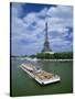 Tourists on Bateau Mouche on the River Seine, in Paris, France-null-Stretched Canvas