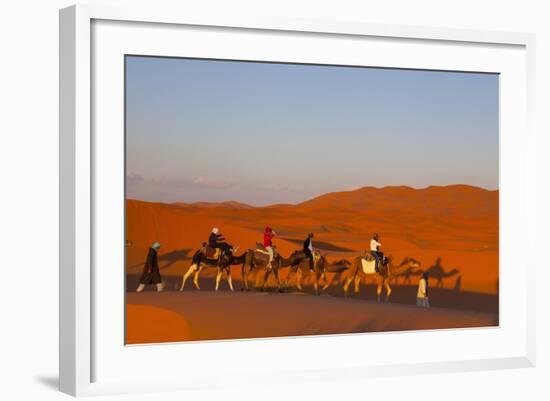 Tourists on Camel Safari, Sahara Desert, Merzouga, Morocco, North Africa, Africa-Doug Pearson-Framed Photographic Print