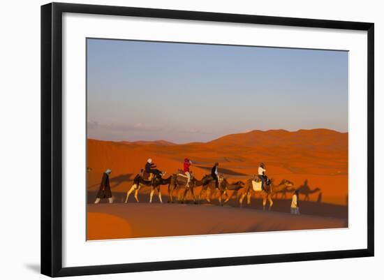 Tourists on Camel Safari, Sahara Desert, Merzouga, Morocco, North Africa, Africa-Doug Pearson-Framed Photographic Print