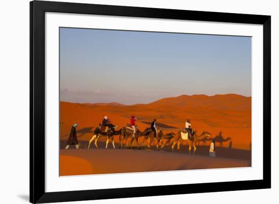 Tourists on Camel Safari, Sahara Desert, Merzouga, Morocco, North Africa, Africa-Doug Pearson-Framed Photographic Print