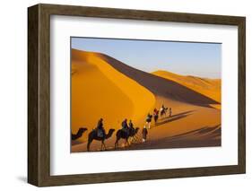 Tourists on Camel Safari, Sahara Desert, Merzouga, Morocco, North Africa, Africa-Doug Pearson-Framed Photographic Print