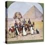 Tourists on Camels at Gizeh, the Sphinx and a Pyramid Behind Them-null-Stretched Canvas