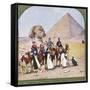 Tourists on Camels at Gizeh, the Sphinx and a Pyramid Behind Them-null-Framed Stretched Canvas