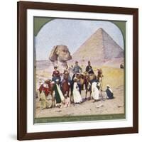 Tourists on Camels at Gizeh, the Sphinx and a Pyramid Behind Them-null-Framed Photographic Print