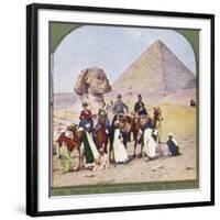 Tourists on Camels at Gizeh, the Sphinx and a Pyramid Behind Them-null-Framed Photographic Print