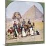 Tourists on Camels at Gizeh, the Sphinx and a Pyramid Behind Them-null-Mounted Photographic Print