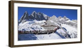 Tourists on Jade Dragon Snow Mountain (Yulong Xueshan), Lijiang, Yunnan, China-Ian Trower-Framed Photographic Print