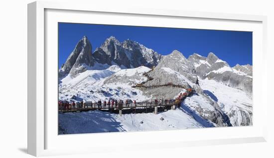 Tourists on Jade Dragon Snow Mountain (Yulong Xueshan), Lijiang, Yunnan, China-Ian Trower-Framed Photographic Print