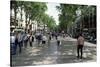 Tourists on Promenade, Rambla De Canaletes, Barcelona, Catalonia, Spain-Jeremy Bright-Stretched Canvas