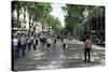 Tourists on Promenade, Rambla De Canaletes, Barcelona, Catalonia, Spain-Jeremy Bright-Stretched Canvas