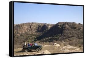 Tourists on Safari in Open Jeep, Ranthambore National Park, Rajasthan, India, Asia-Peter Barritt-Framed Stretched Canvas