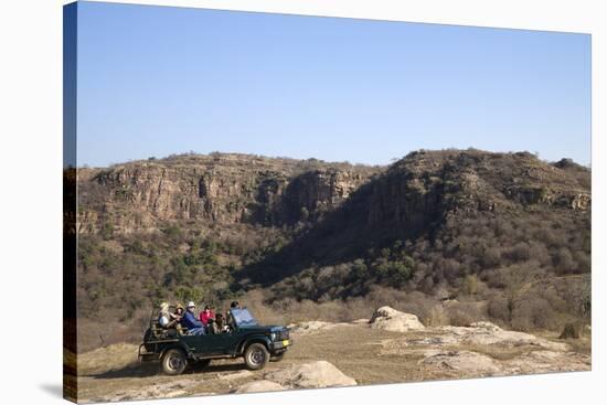 Tourists on Safari in Open Jeep, Ranthambore National Park, Rajasthan, India, Asia-Peter Barritt-Stretched Canvas