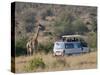 Tourists on Safari Watching Giraffes, Masai Mara National Reserve, Kenya, East Africa, Africa-Sergio Pitamitz-Stretched Canvas