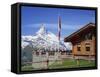 Tourists on the Balcony of the Restaurant at Sunnegga Looking at the Matterhorn in Switzerland-Rainford Roy-Framed Stretched Canvas