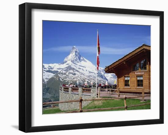 Tourists on the Balcony of the Restaurant at Sunnegga Looking at the Matterhorn in Switzerland-Rainford Roy-Framed Photographic Print