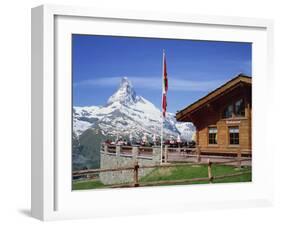 Tourists on the Balcony of the Restaurant at Sunnegga Looking at the Matterhorn in Switzerland-Rainford Roy-Framed Photographic Print