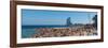 Tourists on the Beach with W Barcelona Hotel in the Background, Barceloneta Beach, Barcelona-null-Framed Photographic Print