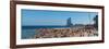 Tourists on the Beach with W Barcelona Hotel in the Background, Barceloneta Beach, Barcelona-null-Framed Photographic Print