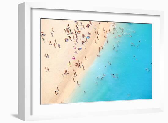 Tourists on the Sand Beach of Navagio Zakynthos Greece.-Calin Stan-Framed Photographic Print