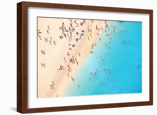 Tourists on the Sand Beach of Navagio Zakynthos Greece.-Calin Stan-Framed Photographic Print