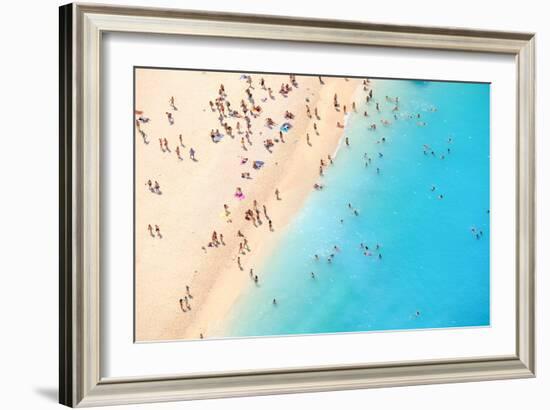 Tourists on the Sand Beach of Navagio Zakynthos Greece.-Calin Stan-Framed Photographic Print