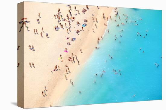 Tourists on the Sand Beach of Navagio Zakynthos Greece.-Calin Stan-Stretched Canvas