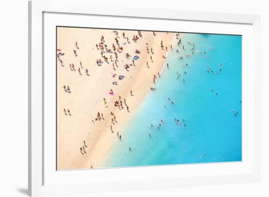 Tourists on the Sand Beach of Navagio Zakynthos Greece.-Calin Stan-Framed Photographic Print