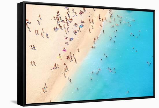 Tourists on the Sand Beach of Navagio Zakynthos Greece.-Calin Stan-Framed Stretched Canvas