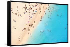 Tourists on the Sand Beach of Navagio Zakynthos Greece.-Calin Stan-Framed Stretched Canvas