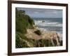 Tourists on viewing platform looking at gannet bird colony, Muriwai Beach, Auckland, North Islan...-null-Framed Photographic Print