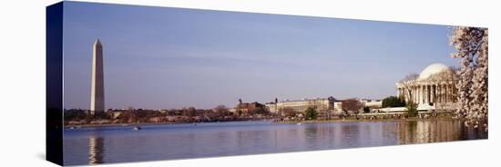 Tourists Outside the Memorial, Washington Monument and Jefferson Memorial, Washington D.C., USA-null-Stretched Canvas