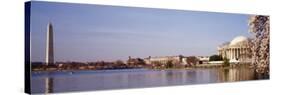 Tourists Outside the Memorial, Washington Monument and Jefferson Memorial, Washington D.C., USA-null-Stretched Canvas