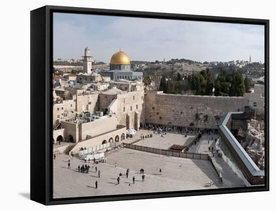 Tourists Praying at a Wall, Wailing Wall, Dome of the Rock, Temple Mount, Jerusalem, Israel-null-Framed Stretched Canvas