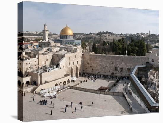 Tourists Praying at a Wall, Wailing Wall, Dome of the Rock, Temple Mount, Jerusalem, Israel-null-Stretched Canvas