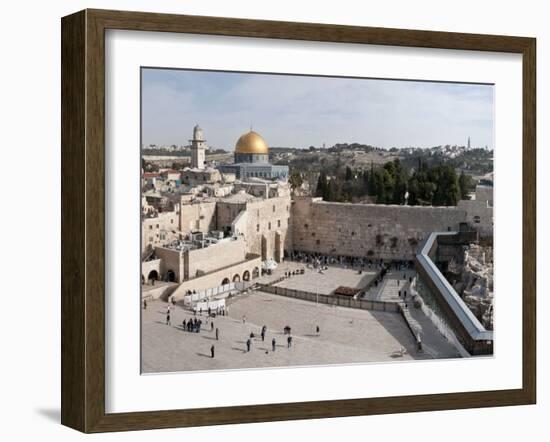 Tourists Praying at a Wall, Wailing Wall, Dome of the Rock, Temple Mount, Jerusalem, Israel-null-Framed Photographic Print