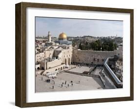 Tourists Praying at a Wall, Wailing Wall, Dome of the Rock, Temple Mount, Jerusalem, Israel-null-Framed Photographic Print