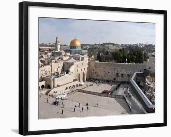 Tourists Praying at a Wall, Wailing Wall, Dome of the Rock, Temple Mount, Jerusalem, Israel-null-Framed Photographic Print