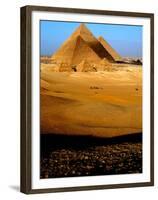 Tourists Ride Horses and Camels at the Historical Site of the Giza Pyramids, Near Cairo, Egypt-null-Framed Premium Photographic Print