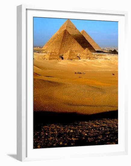 Tourists Ride Horses and Camels at the Historical Site of the Giza Pyramids, Near Cairo, Egypt-null-Framed Premium Photographic Print