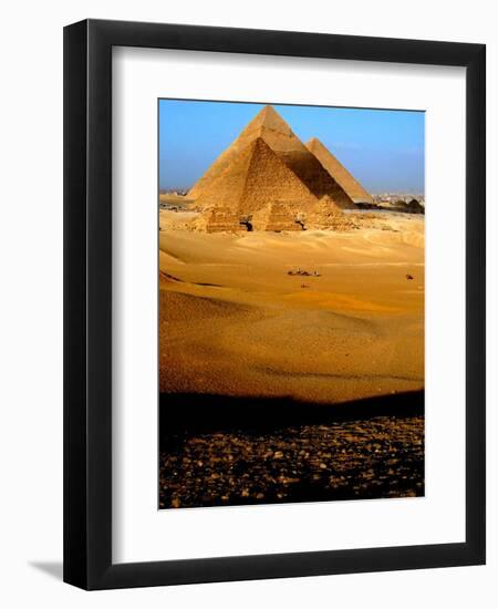 Tourists Ride Horses and Camels at the Historical Site of the Giza Pyramids, Near Cairo, Egypt-null-Framed Premium Photographic Print