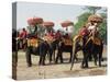 Tourists Riding Elephants in Traditional Royal Style, Ayuthaya, Thailand, Southeast Asia-Richard Nebesky-Stretched Canvas