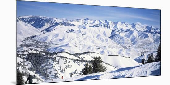 Tourists Skiing in Snow Covered Landscape, Sun Valley, Blaine County, Idaho, USA-null-Mounted Photographic Print