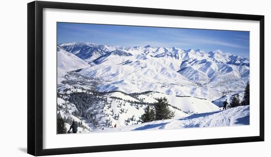 Tourists Skiing in Snow Covered Landscape, Sun Valley, Blaine County, Idaho, USA-null-Framed Photographic Print