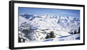 Tourists Skiing in Snow Covered Landscape, Sun Valley, Blaine County, Idaho, USA-null-Framed Photographic Print